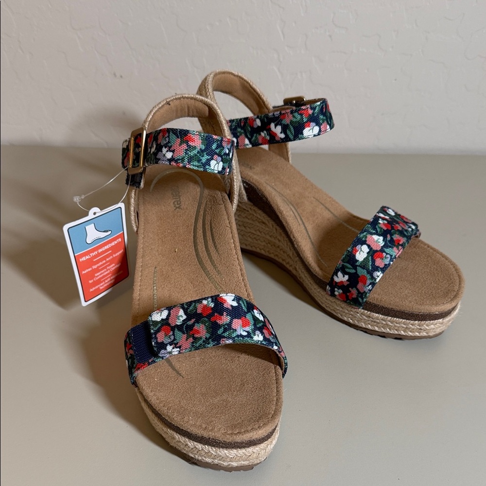 Aetrex Womens Sydney Floral Print Espadrille Sandal sz 9- 9.5